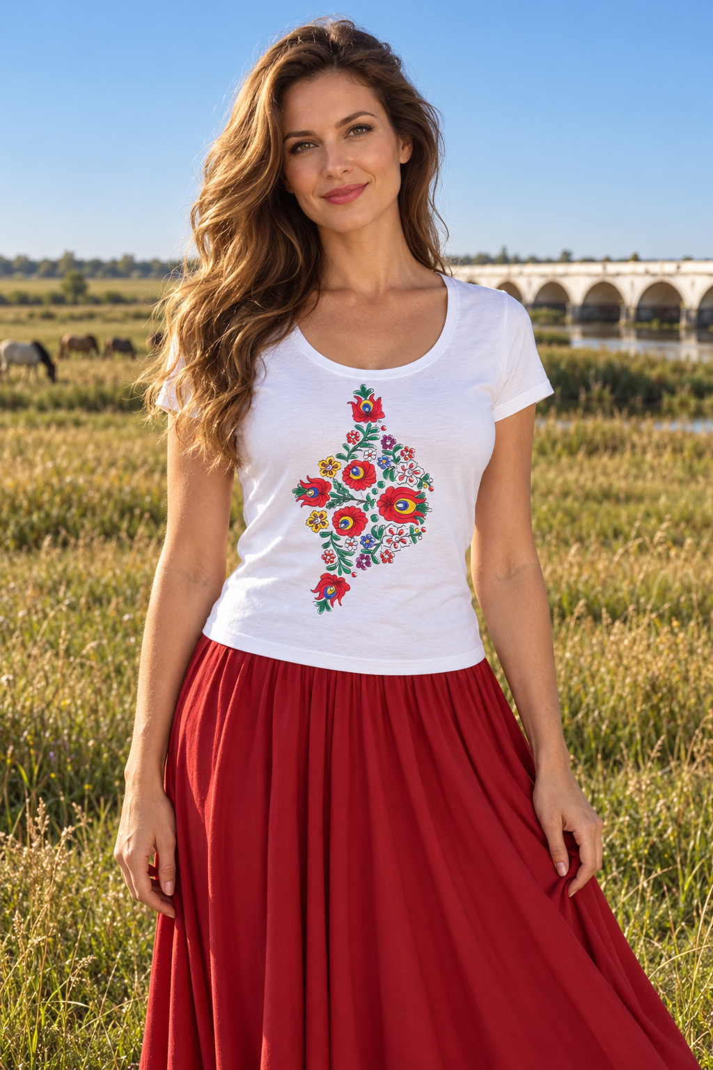 Hand-painted Matyó floral women’s shirt at Hortobágy