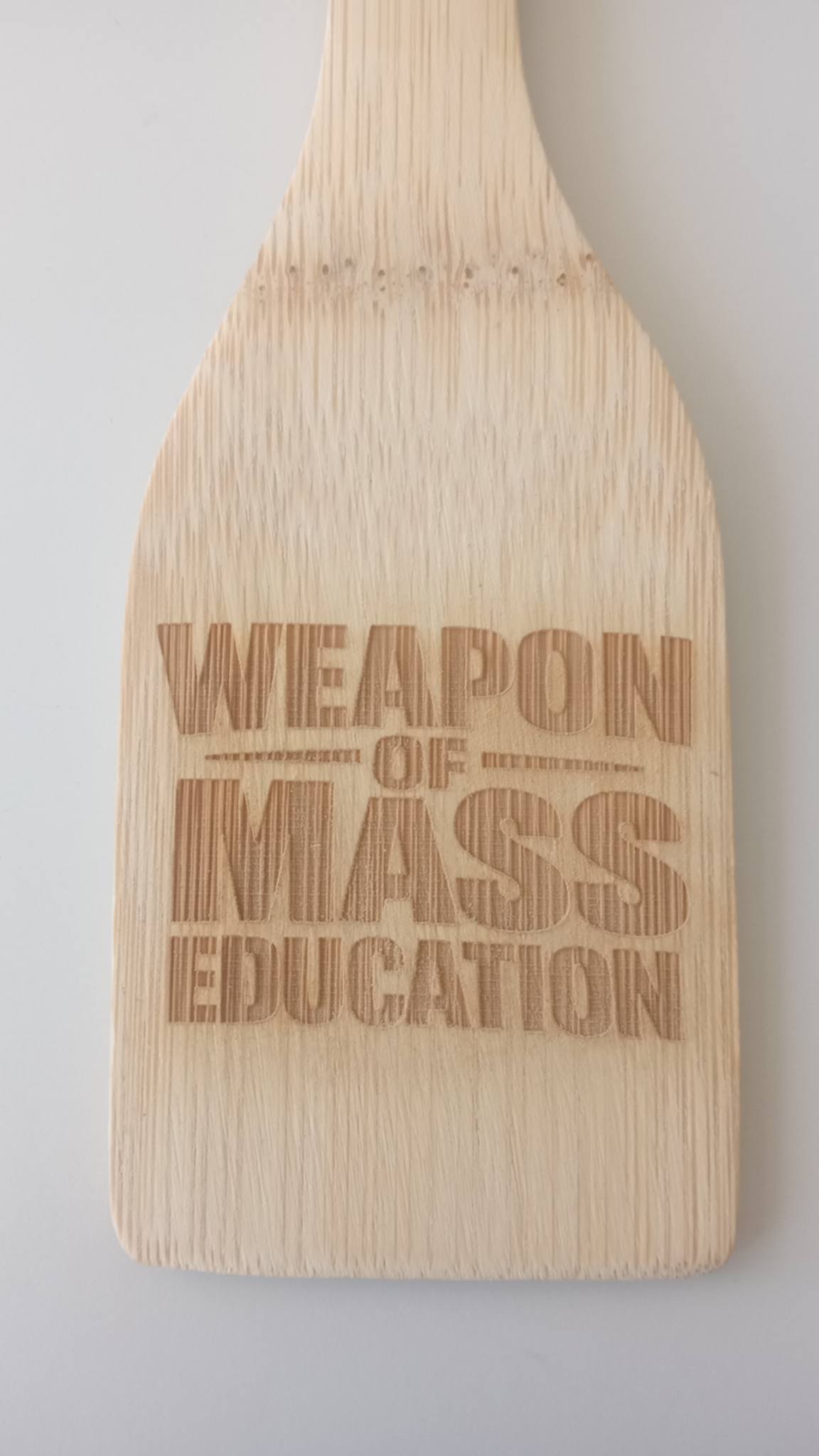 Close-up of Weapon of Mass Education engraving on Hungarian Fakanal