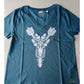 Kalotaszeg Organic V-neck Tee in blue with white Hungarian folk motif