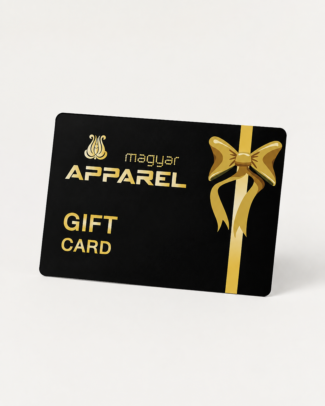Magyar Apparel gift card in black and gold