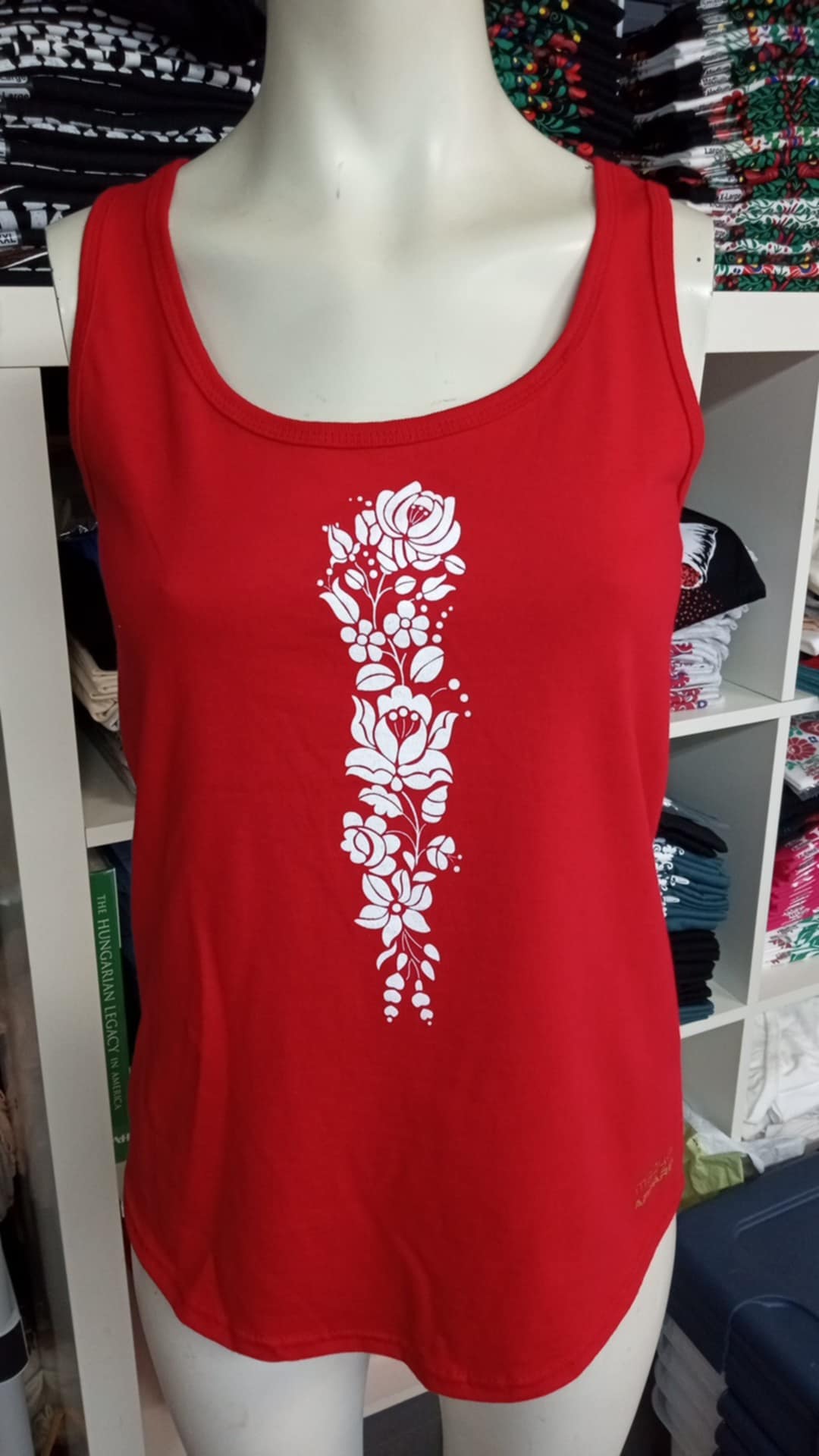 Port and Company Red Kalocsa Tank with vertical white Kalocsa floral design