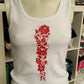 White Kalocsa tank with vertical red Hungarian floral design
